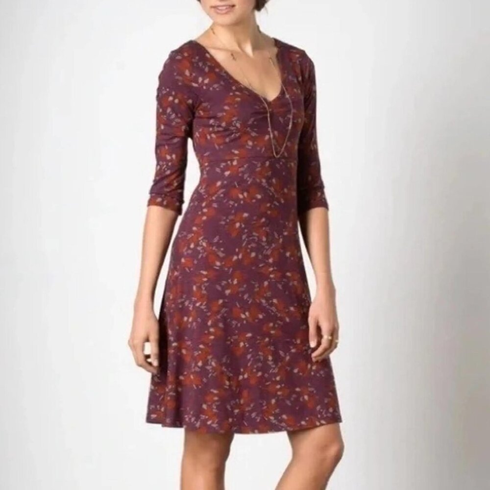 Toad&Co Rosalinda Dress organic cotton blend jersey purple geometric print S
